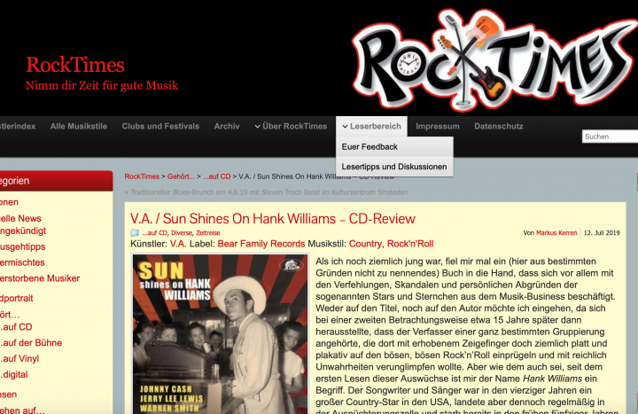 Presse-Various-Artists-Sun-Shines-On-Hank-Williams-Sun-Artists-Sing-The-Songs-Of-Rocktimes