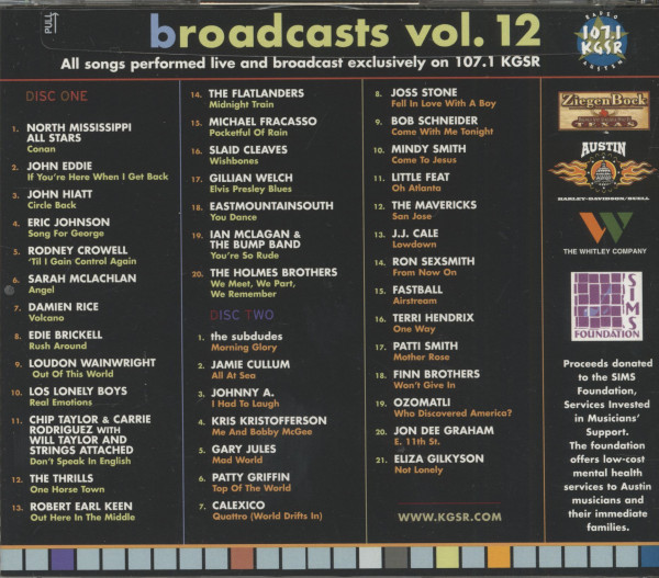KGSR Broadcasts Vol.12 - Radio 107.1 KGSR Austin (2-CD)