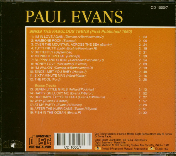 Paul Evans Sings The Fabulous Teens (CD)