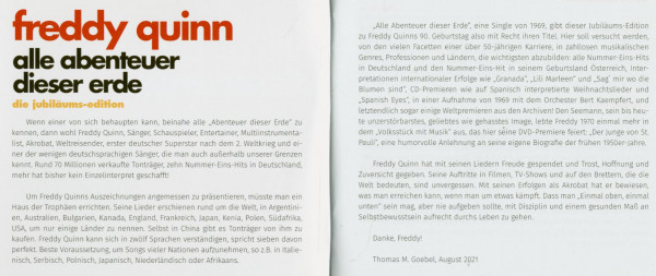 4. Bild von Freddy Quinn: Alle Abenteuer dieser Erde - Die Jubiläums Edition (2-CD, 1-DVD)