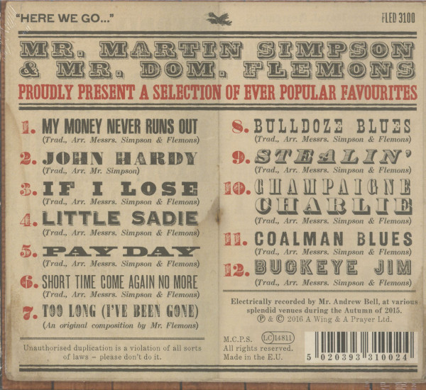 Mr. Martin Simpson And Mr. Dom Flemons Present A Selection Of Ever Popular Favourites (CD)