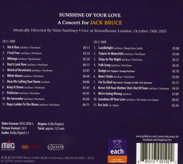 Sunshine Of Your Love - A Concert For Jack Bruce (2-CD & DVD)