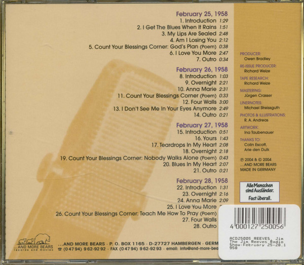 The Jim Reeves Radio Show: February 25-28,1958 (CD)