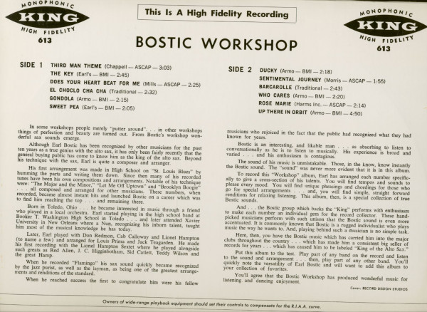 Dance Music From The Bostic Workshop (LP)