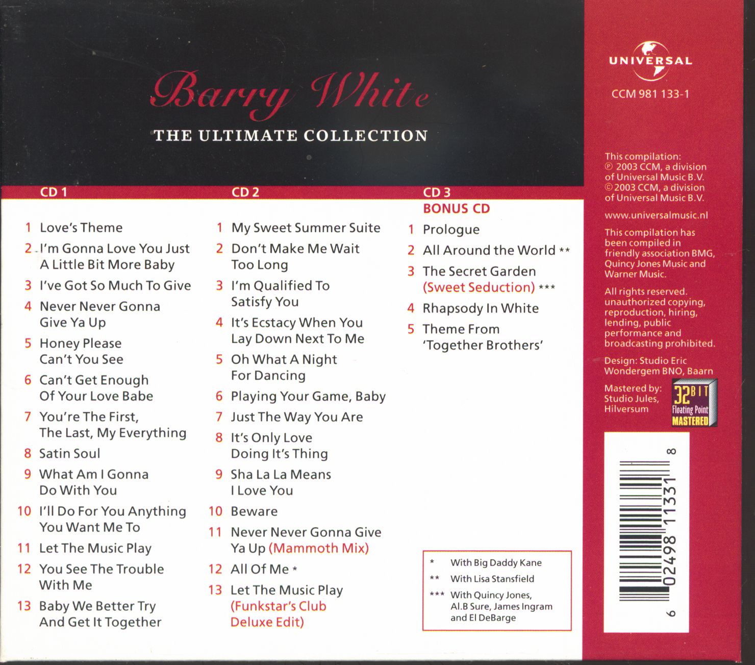 Barry White Cd The Ultimate Collection 3 Cd Digipac Bear