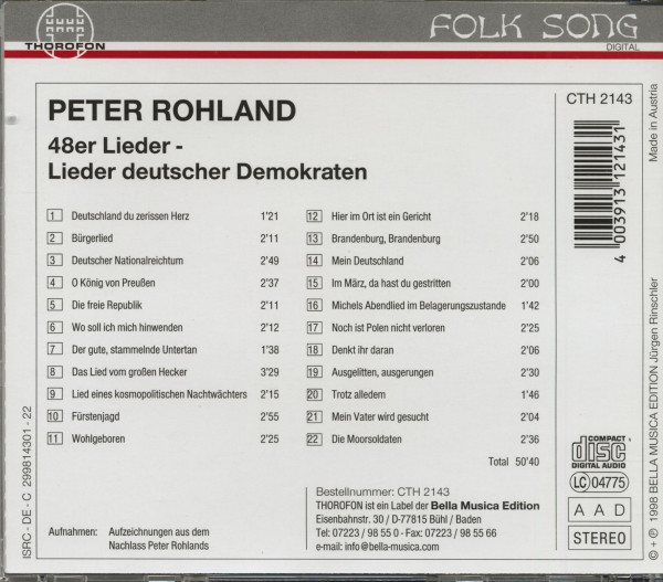 48er Lieder - Lieder deutscher Demokraten (CD)
