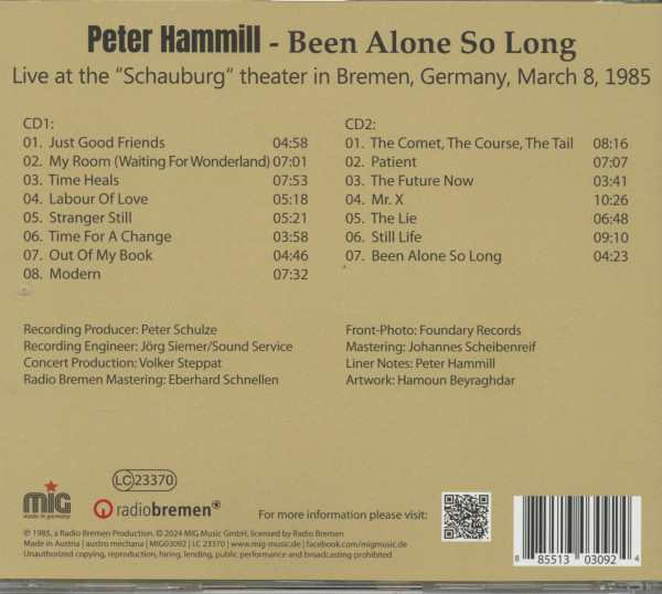 Been Alone So Long - The Naked Songs - Tour, Bremen 1985 (2-CD)
