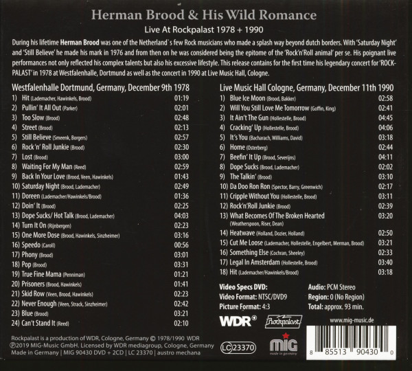 3. Bild von Herman Brood & His Wild Romance: Live At Rockpalast 1978 & 1990 (2-CD & DVD)