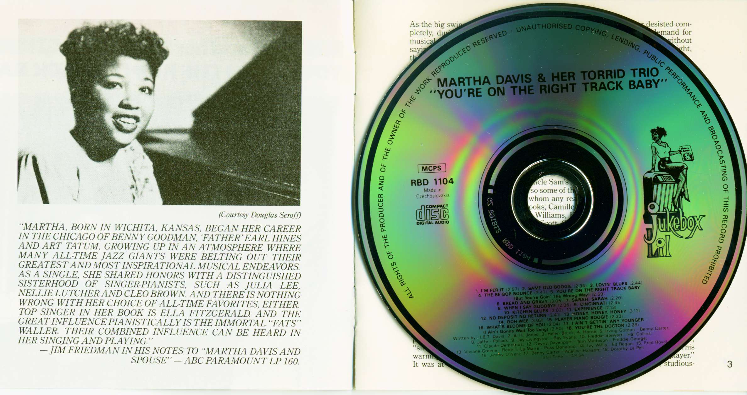 Martha Davis CD: You're On The Right Track, Baby (CD) - Bear Family Records