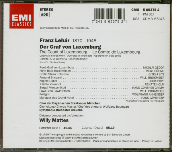 3. Bild von Various: Der Graf Von Luxemburg (2-CD)
