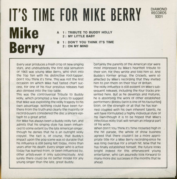It's Time For Mike Berry (7inch, 45rpm, PS, EP)