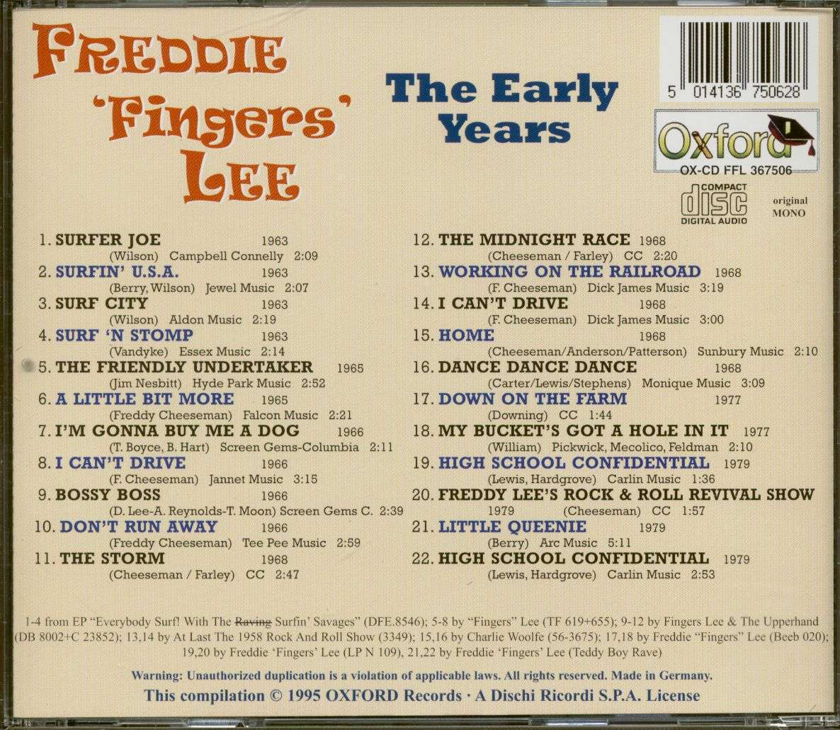 Freddie Fingers Lee CD The Early Years (CD) Bear Family Records