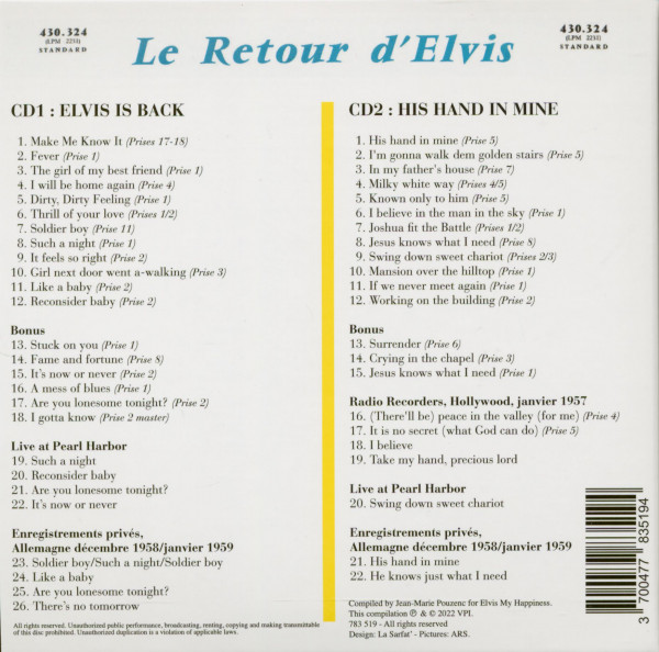 Le Retour D'Elvis (Is Back & His Hand In Mine) (2-CD)