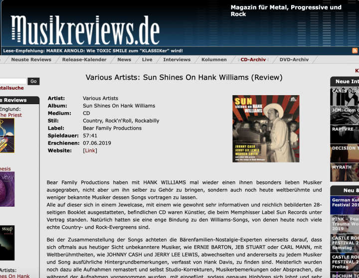 Presse-Various-Artists-Sun-Shines-On-Hank-Williams-Sun-Artists-Sing-The-Songs-Of-musikreviews