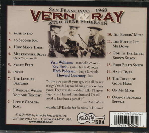 San Francisco 1968 - Vern & Ray With Herb Pedersen (CD)