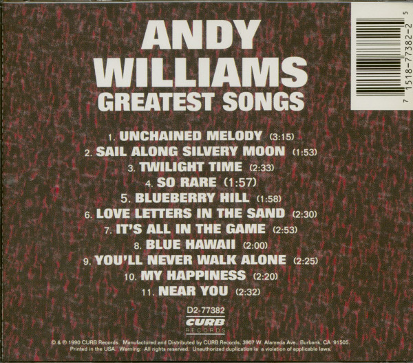 3. Bild von Andy Williams: Greatest Songs - Unchained Melody (CD)
