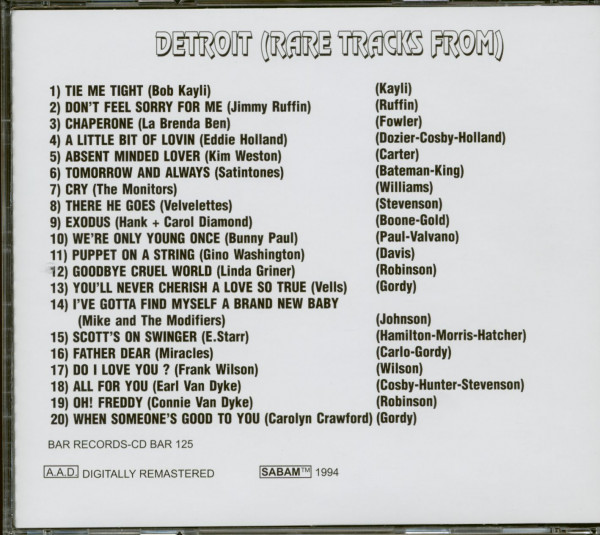 Rare Tracks From Detroit Vol.1 (CD)