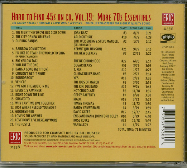 3. Bild von Various - Hard To Find 45s On CD: Vol.19 - More 70's Essentials (CD)
