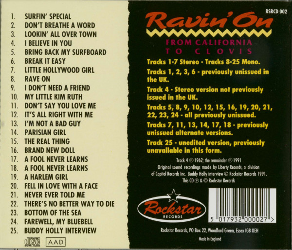 Ravin' On - From California To Clovis (CD)