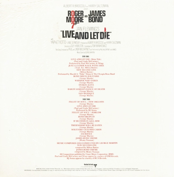 Live And Let Die (Original Motion Picture Soundtrack) (LP, Gatefold Cover)