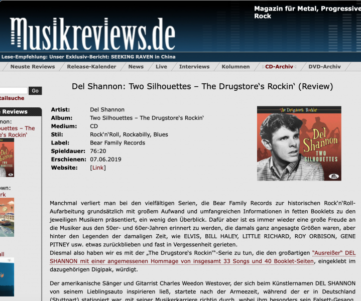 Presse-Del-Shannon-The-Drugstore-s-Rockin-Two-Silhouettes-CD-Musikreviews