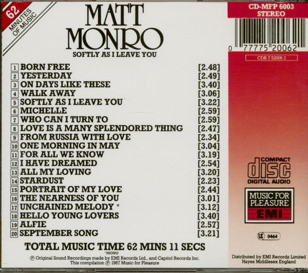 Softly As I Leave You (CD)