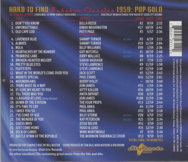 3. Bild von Various: 1959 Pop Gold (CD)