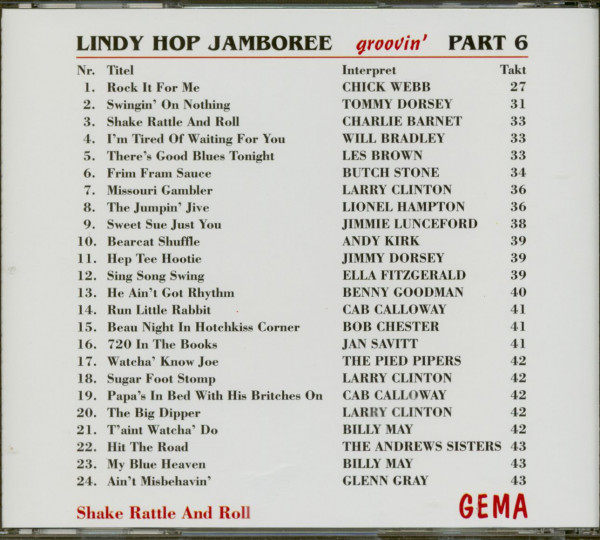 Lindy Hop Jamboree Part 6 - Groovin' (CD) Shake Rattle And Roll