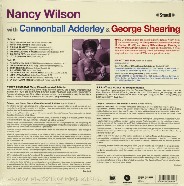 Nancy Wilson with Cannonball Adderley & George Shearing (LP, 180g Vinyl, Ltd.)
