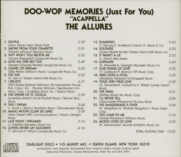 Doo-Wop Memories (Just For You) - The Allures 'Acappella' (CD)